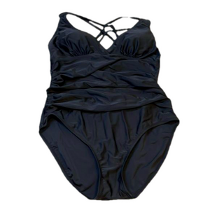 Black One Piece Bathing Suit Full Coverage Criss Cross Adjustable Straps Size M